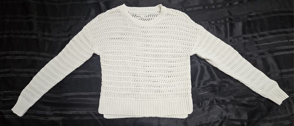 AEROPOSTALE Cream White Open Knit Crochet Crewneck Sweater Women's Size XS Boho